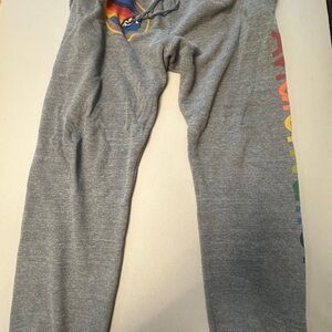 Aviator Nation Gray Sweatpants with Rainbow Logo